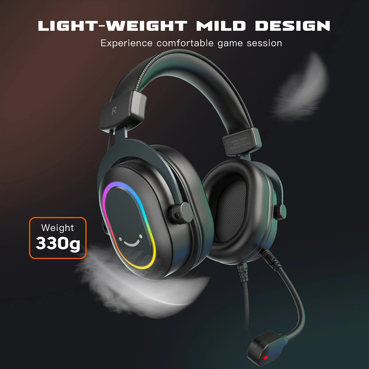 Auriculares gaming RGB dinámicos Fifine con micrófono, diseño over-ear, sonido envolvente 7.1, PC PS4 PS5, 3 opciones de EQ: juego, película, música - H6