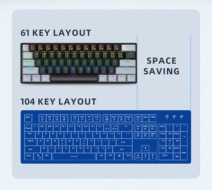 Tastiera meccanica mini APAYADO K61, cablata, 61 tasti, RGB Phantom, nera/bianca, switch meccanici rossi/blu per gaming, portatile 60%