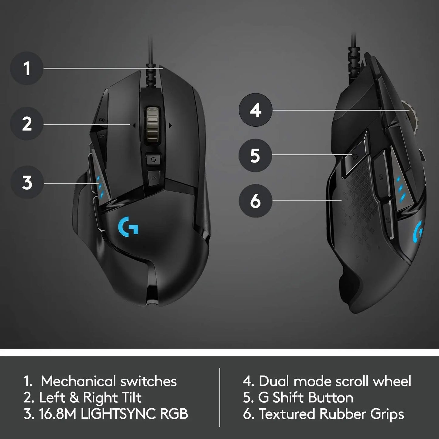 Logitech G502 HERO High Performance Wired Gaming Mouse HERO 25K Sensor 25,600 DPI RGB Adjustable Weights 11 Buttons PC/Mac Mouse