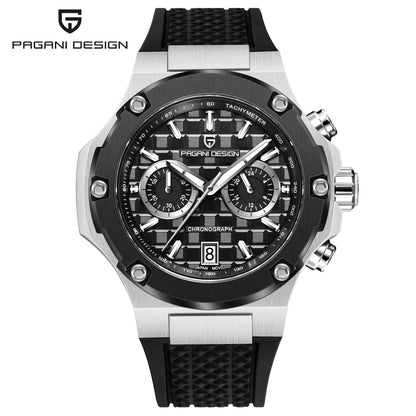 PAGANI DESIGN Men's Watches Luxury Rose Gold Sport Chronograph Japan VK64 Quartz Watch For Men Fluororubber Strap Wristwatch Men