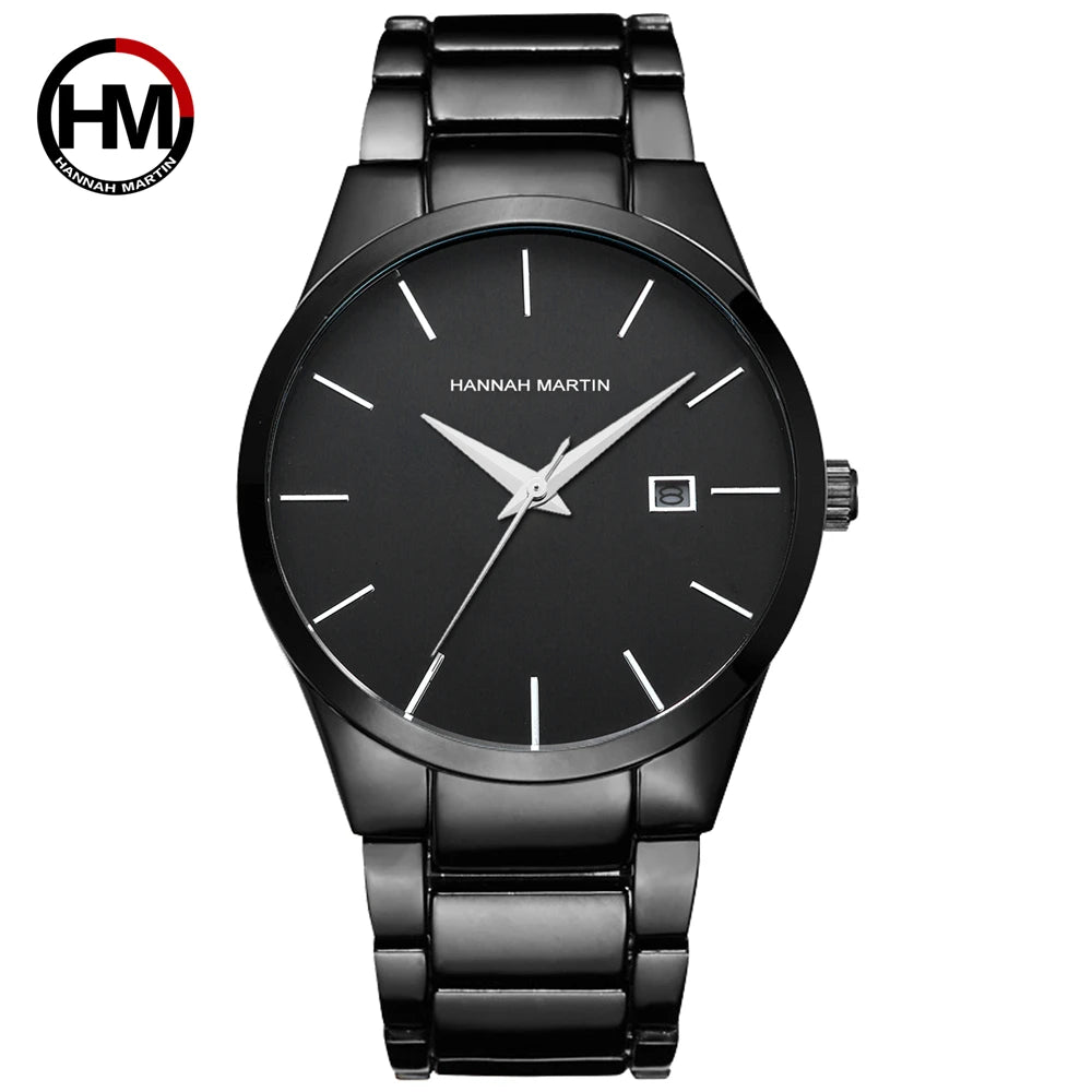 Relógio de homem Hannah Martin, caixa em aço inoxidável, movimento de quartzo, mostrador de 41 mm, estilo profissional, com indicação do calendário (imitação)