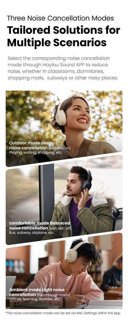 HAYLOU S30 Wireless Bluetooth 5.4 Headphones – 43dB Adaptive Noise Cancelling ANC Headset, 40mm Drivers, 80H Playtime, Hi-Res Audio Over-Ear Headphones