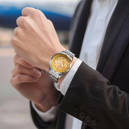 Relógio de homem BERNY Aviation – Cronógrafo de quartzo com data, vidro de safira e revestimento ultraluminescente – Relógio elegante de marca de luxo