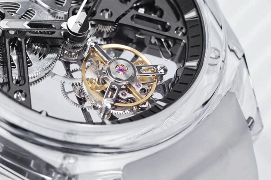 Reloj AGELOCER de edición limitada «Ice Never Melts» con tourbillon de cristal de oscilación libre, reloj mecánico manual de lujo