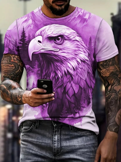 Camiseta patriótica para hombre con estampado 3D de águila, cuello redondo, manga corta y estilo casual, ideal para moda de verano y actividades al aire libre