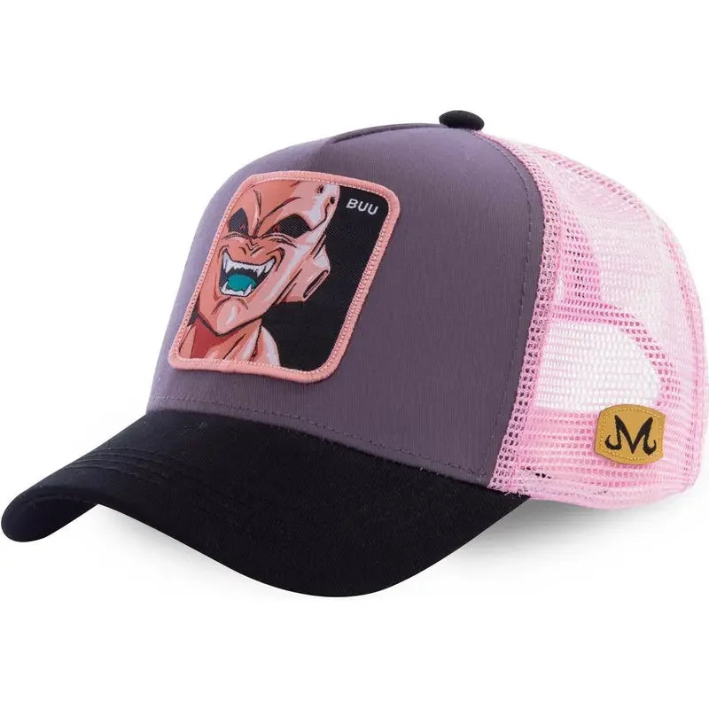 Dragon Ball Buu Goku-kasket – sommerrejse-kasket med skygge til mænd, broderet, hiphop-stil, solskærm, justerbar trucker-meshkasket