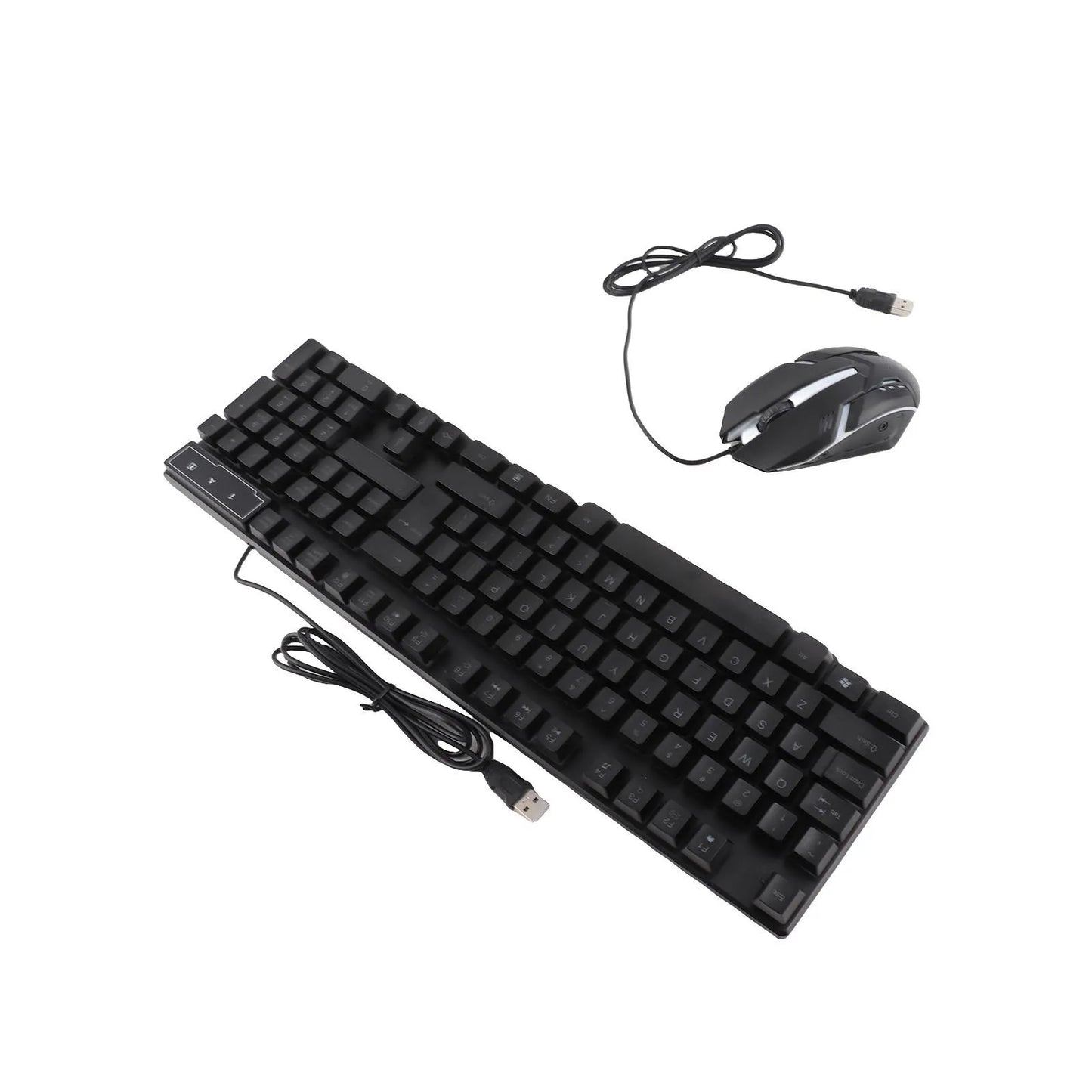 Combo gaming 4 pezzi tastiera e mouse, tastiera ergonomica 104 tasti, mouse con luce breathing a 4 colori, cuffie e tappetino per mouse antiscivolo