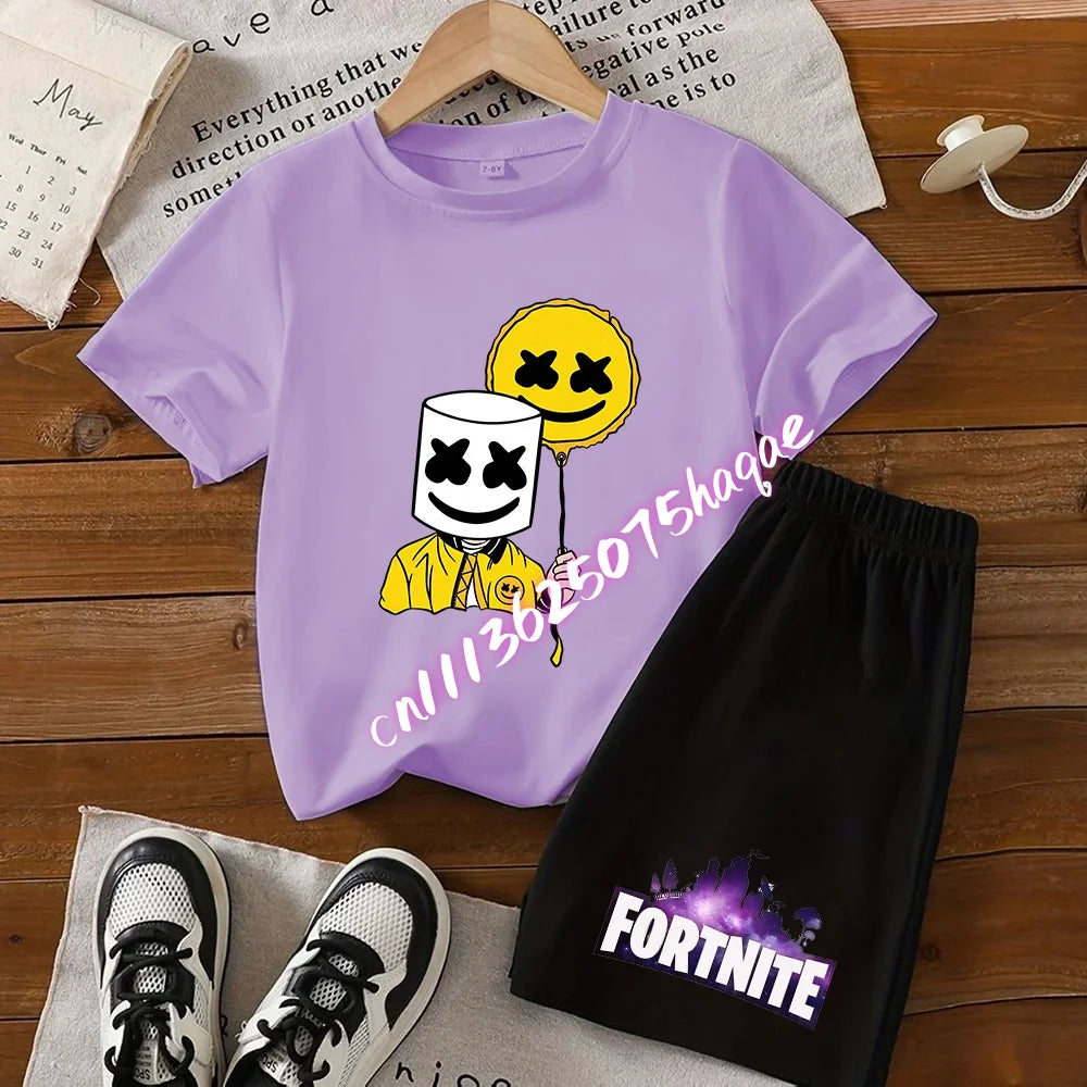 Conjunto de verano Fortress Night de camiseta y pantalones cortos para niños y niñas, 2 piezas, ropa infantil con camiseta estampada, regalo