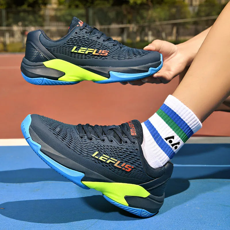 Men Women's Large Sizes Breathable Tennis Shoes Blue and Gray Gym Walking Badminton Sneakers