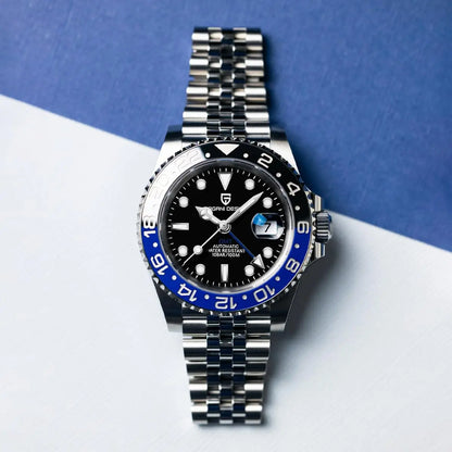 Orologio PAGANI DESIGN GMT 40MM da uomo, di lusso, con vetro zaffiro AR, movimento meccanico automatico, lunetta in ceramica, impermeabile 100M, idea regalo