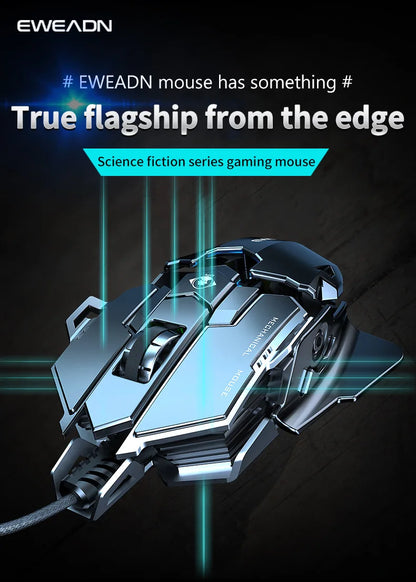 Mouse gaming meccanico in metallo cablato ergonomico con retroilluminazione RGB, mouse da gioco ottico USB 12800 DPI per PC desktop