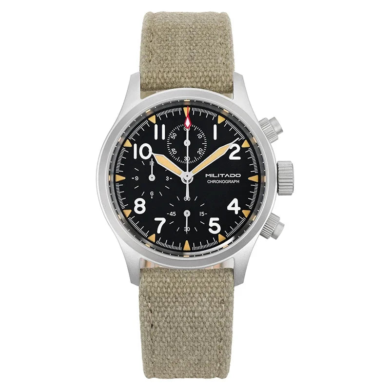 Orologio cronografo al quarzo Militado VK61 VK67, 39mm, cassa in acciaio inox 316L, 3 quadranti, impermeabile 100M, orologio militare multifunzione