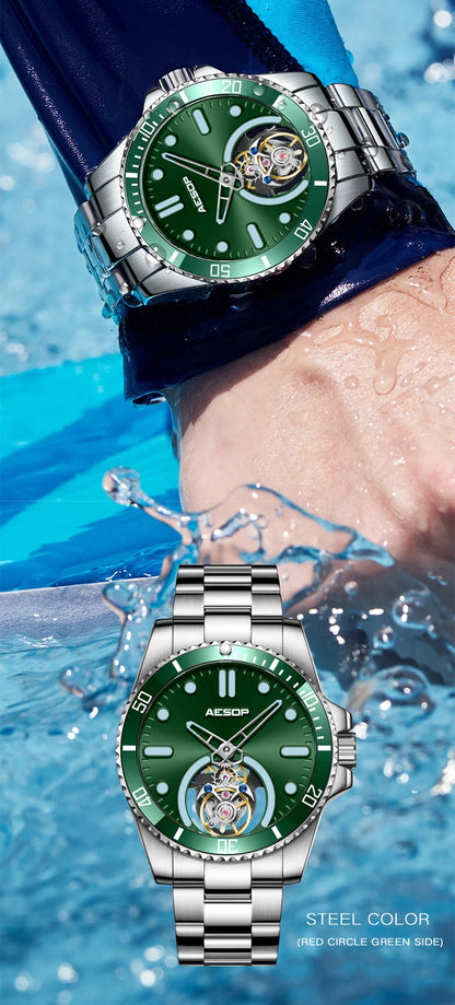AESOP 2025 Men Flying Tourbillon Mechanical Wristwatch Male Skeleton Luxury Sapphire Watch Mens Waterproof Super Luminous Clocks