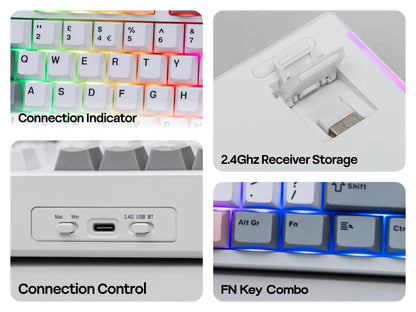 Teclado mecânico EPOMAKER TH87 TKL com layout ISO-UK, ligação com fio/BT/2.4Ghz sem fios, NKRO, bateria de 10000mAh e iluminação RGB