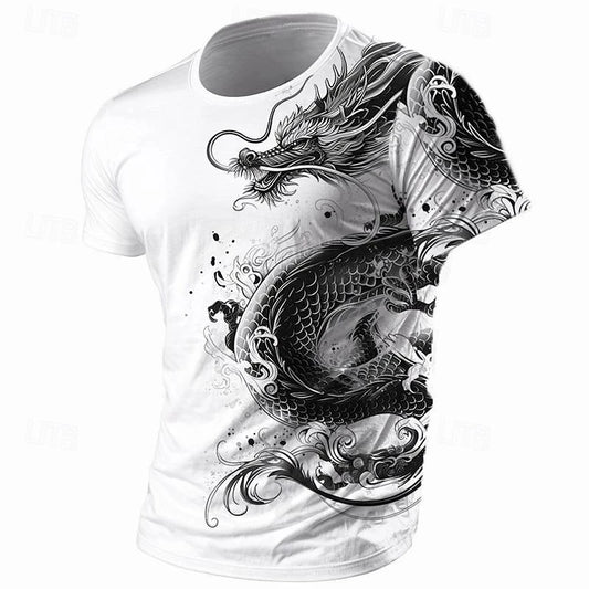 Camiseta para hombre con estampado de dragón 3D, estilo vintage urbano, manga corta y cuello redondo, tendencia Harajuku, nueva camiseta de moda para primavera