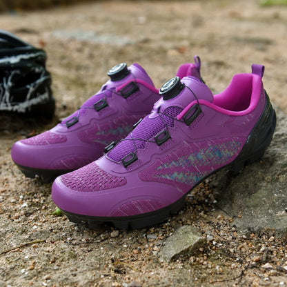 Zapatillas de ciclismo MTB para hombre y mujer T03 moradas, transpirables, de velocidad, con autocierre, para ciclismo de carretera, deporte al aire libre, competición y entrenamiento