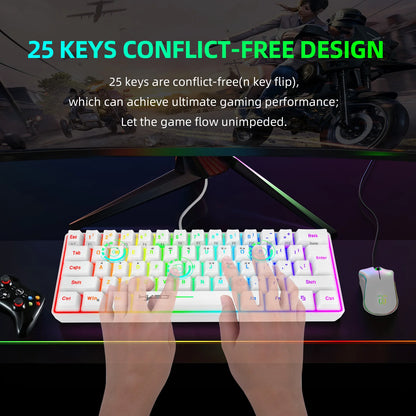 Nuova mini tastiera gaming cablata con membrana sottile, 61 tasti, illuminazione RGB Touch, combinazioni rapide multiple, ideale per gaming e ufficio