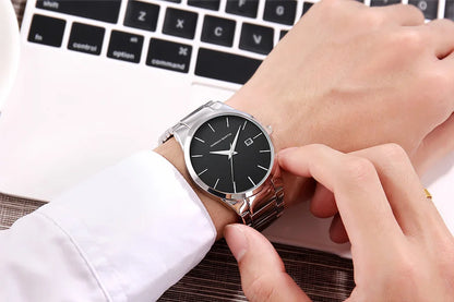 Relógio de homem Hannah Martin, caixa em aço inoxidável, movimento de quartzo, mostrador de 41 mm, estilo profissional, com indicação do calendário (imitação)
