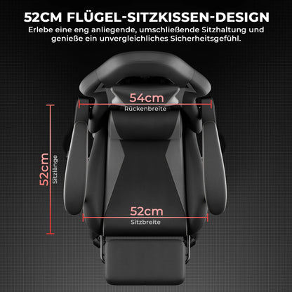 Ergonomic Gaming Chair with Lumbar Support & Head Pillow, Adjustable Reclining Computer Gaming Chair, Black Grey Office Chair