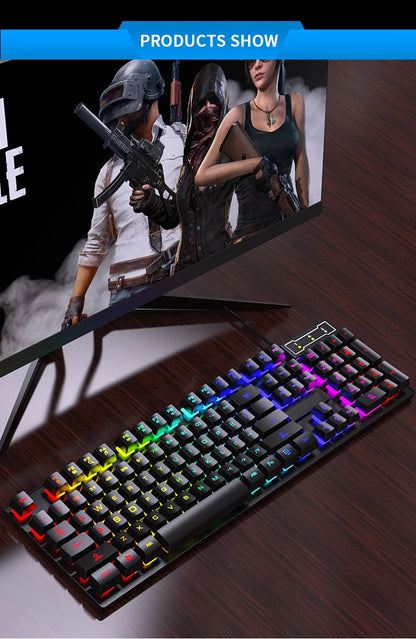 Set tastiera e mouse cablati da gaming ergonomici con tastiera 104 tasti, retroilluminazione RGB con effetto respiro, per computer, laptop, gamer e ufficio
