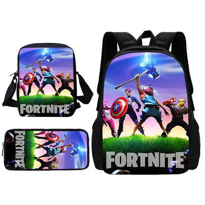 Mochila escolar infantil con bolso de hombro y estuches para lápices, bolsas escolares con diseño de juego popular F-FortniteS para niños y niñas, el mejor regalo