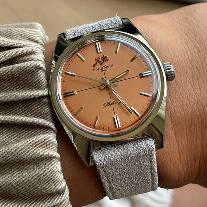 Merkur Watch Salmon Dial Watch Metal Vintage Classic Crosshair Watches Handwind Mechanical Watch for Men Relogio Masculino 36mm