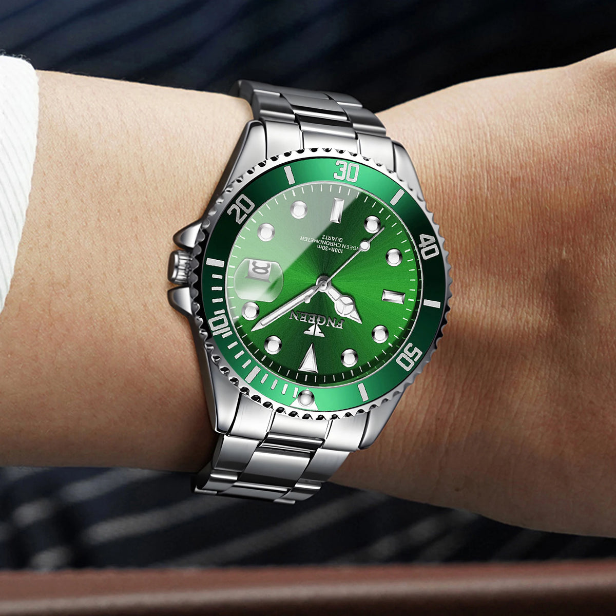 FNGEEN Son Brand armbandsur från BINBOND med rostfritt stålarmband för män, självlysande och vattentätt, lyxigt.