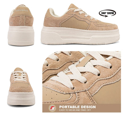 Baasploa Women Platform Sneakers Fashion Leather Casual Thick Soled Shoes for Women Comfort White Skateboarding Shoes Non-Slip
