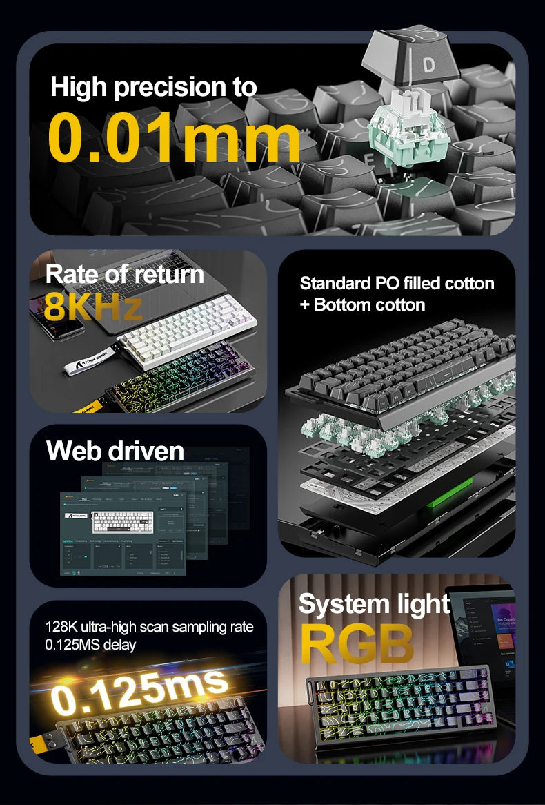 Teclado gaming magnético ATTACK SHARK X68HE X68PRO HE y FREEWOLF F68 con cable F68Pro inalámbrico para gaming profesional, activación rápida de 0.01mm