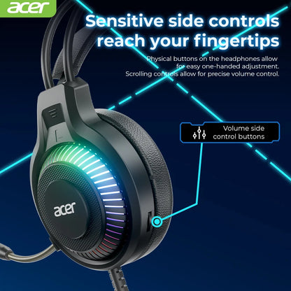 Auricolari gaming cablati RGB con microfono – Cuffie gaming con suono surround a bassa latenza, illuminazione RGB d’effetto, isolamento acustico e vestibilità confortevole