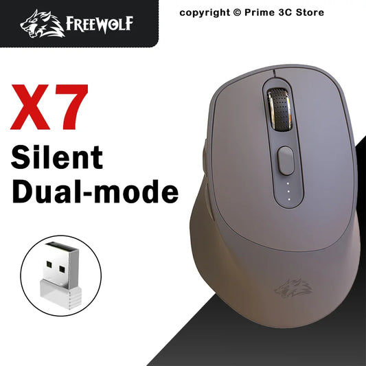 FREEWOLF X7 langaton hiiri Bluetooth 2.4G Dual Mode hiljainen ladattava 4000DPI akun varaustason ilmaisin ergonominen PC:lle, Macille ja kannettavalle tietokoneelle