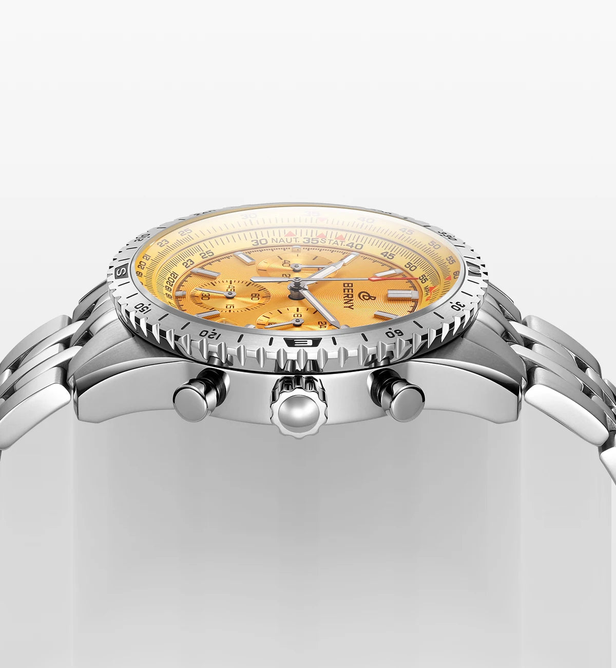 Relógio de homem BERNY Aviation – Cronógrafo de quartzo com data, vidro de safira e revestimento ultraluminescente – Relógio elegante de marca de luxo