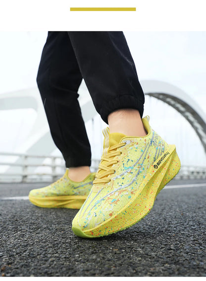 Zapatillas de running para hombre y mujer con placa de carbono, amortiguación para maratón, deportivas, transpirables, ligeras, cómodas y antideslizantes