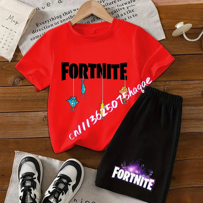 Conjunto de verano Fortress Night de camiseta y pantalones cortos para niños y niñas, 2 piezas, ropa infantil con camiseta estampada, regalo
