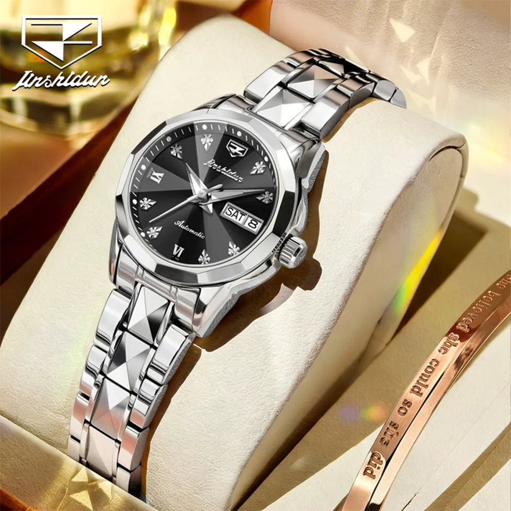 JSDUN 8995 Women Watch Mechanical Watch Waterproof Week Date Ladies Watch High Quality Luxury Original Tungsten Steel Clock