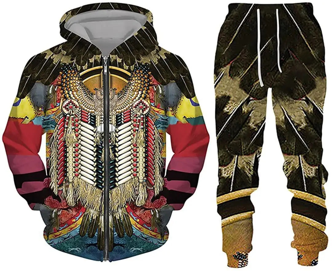 New 3D printed long sleeved hooded sweatshirt set for spring and autumn men's sportswear zipper sweatshirt
