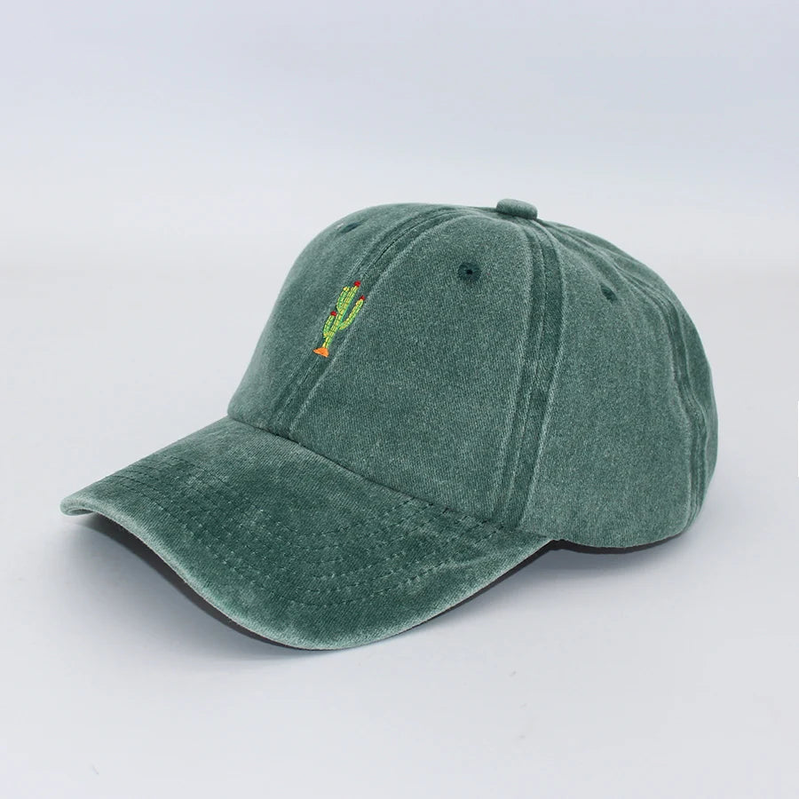 Casquette de baseball vintage souple avec broderie « Mini Cactus » pour homme et femme, effet délavé, pour le sport, la pêche, papa, visière, été, automne, casquette à visière