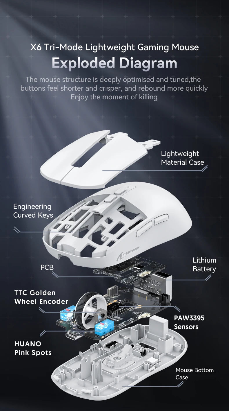X6 Attack Shark Mouse RGB Touch Magnetic Charging Base Tri-Mode Connection Macro Pro Gaming Mouse