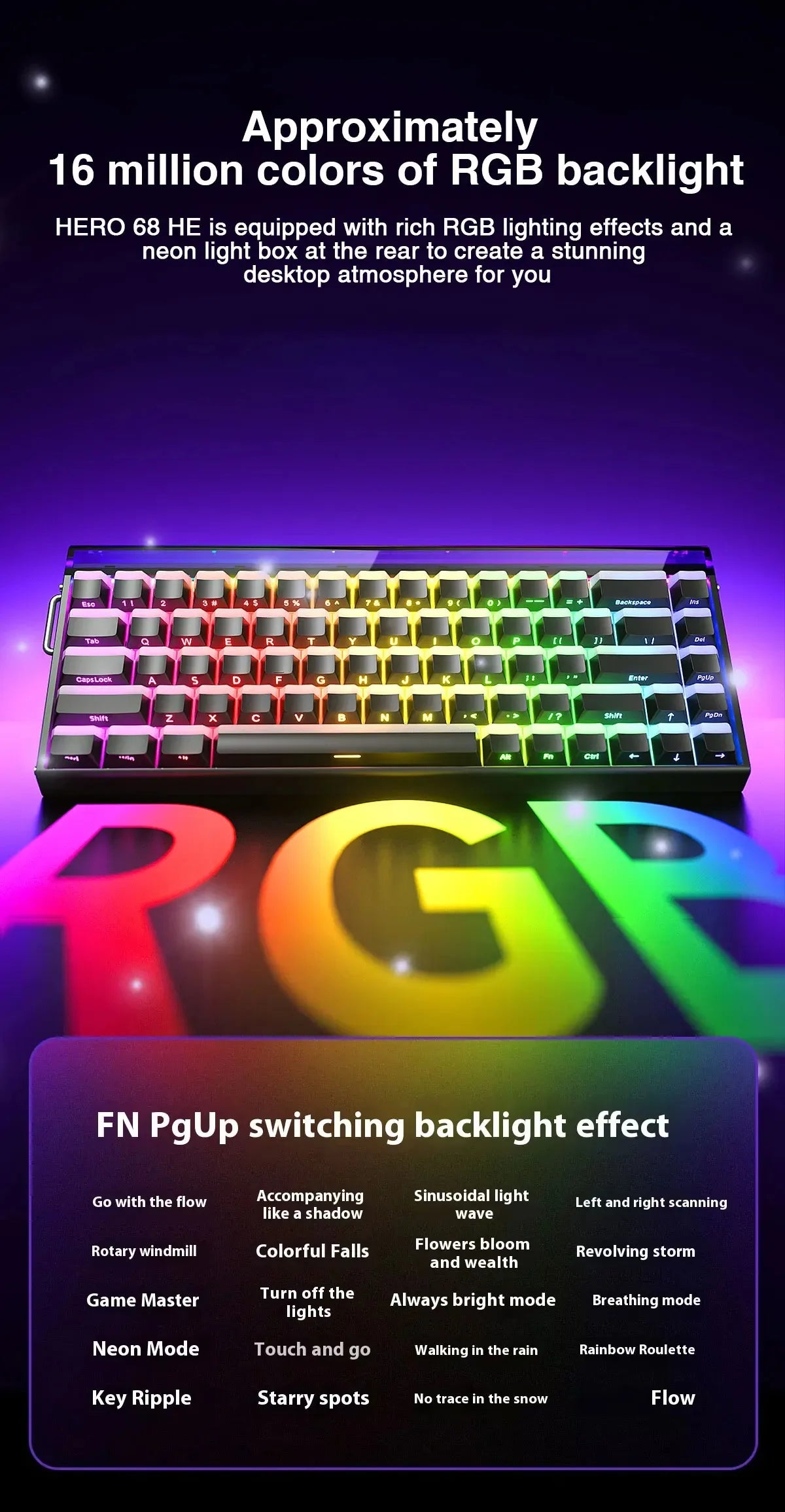 Tastiera AULA HERO 68HE con switch magnetici RGB, tastiera meccanica gaming Rapid Trigger, polling rate 8K, cablata, eSport personalizzata