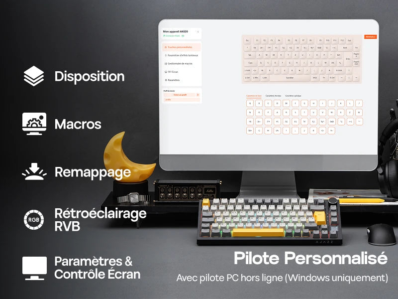 Layout ISO-FR EPOMAKER X AJAZZ AK820 PRO 75% AZERTY Francese Tastiera meccanica hot-swap cablata/BT/wireless 2.4GHz per Win/Mac/PC