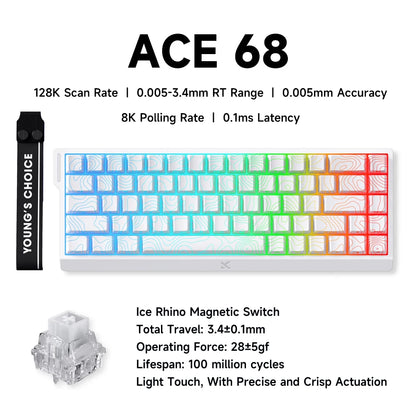 Tastiera gaming MCHOSE ACE 68 con switch magnetici Hall Effect, Rapid Trigger, RGB programmabile, 8K Hz, DKS/MT/TGL/RS/SOCD