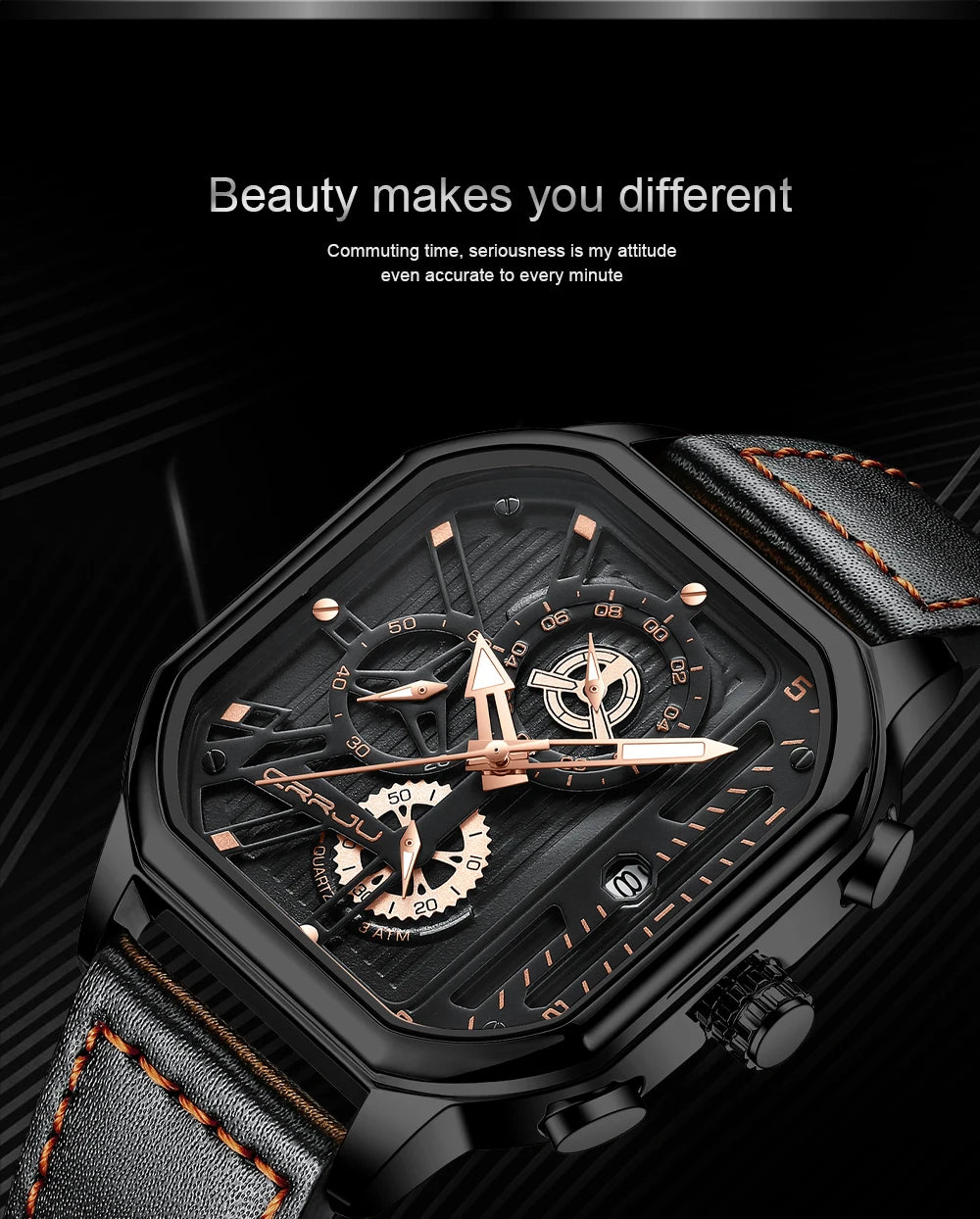 CRRJU Fashion Square Dial Leather Mens Watches Luxury Sport Waterproof Watch Man Chronograph Quartz WristWatches Homme+Box