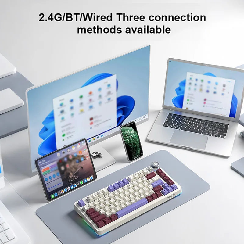 Teclado mecánico gaming esports AULA AU75 de tres modos, 81 teclas, teclas PBT, hot-swappable, RGB, teclado inalámbrico para PC de escritorio y escritura