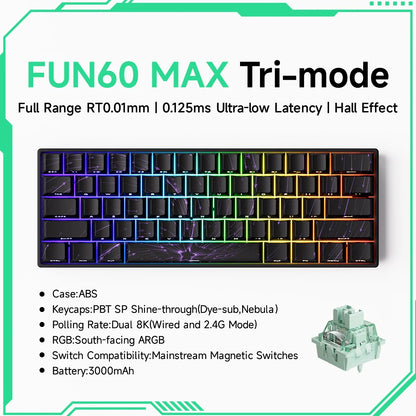 MONSGEEK FUN60 PRO&MAX HE Tastiera meccanica con switch magnetici 60% wireless da gaming, Rapid Trigger 8K ARGB, tastiera personalizzata