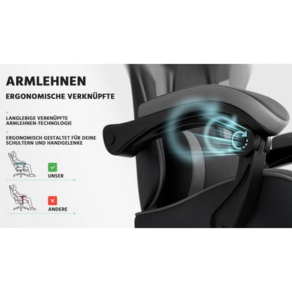 Ergonomic Computer Gaming Chair with Waist Support, Breathable PU Leather Office Chair, Seat Height and Backrest Adjustable