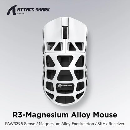 ATTACK SHARK R3 8KHz Magnesium Alloy Mouse, PixArt PAW3395 Sensor, up to 26000 DPI, 2.4G/BT/Wired, 46g superlight, for PC/Mac