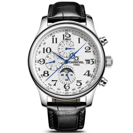 Carnival Brand Automatic Watch Fashion Luxury Waterproof Calendar Moon Phase Mechanical Watches For Men Clock Relogio Masculino