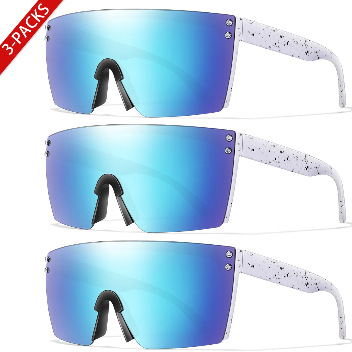 3 Pairs Fishing Sunglasses Men and Women Square Oversize Windproof Shades with UV Protection for Outdoor Cycling Hiking