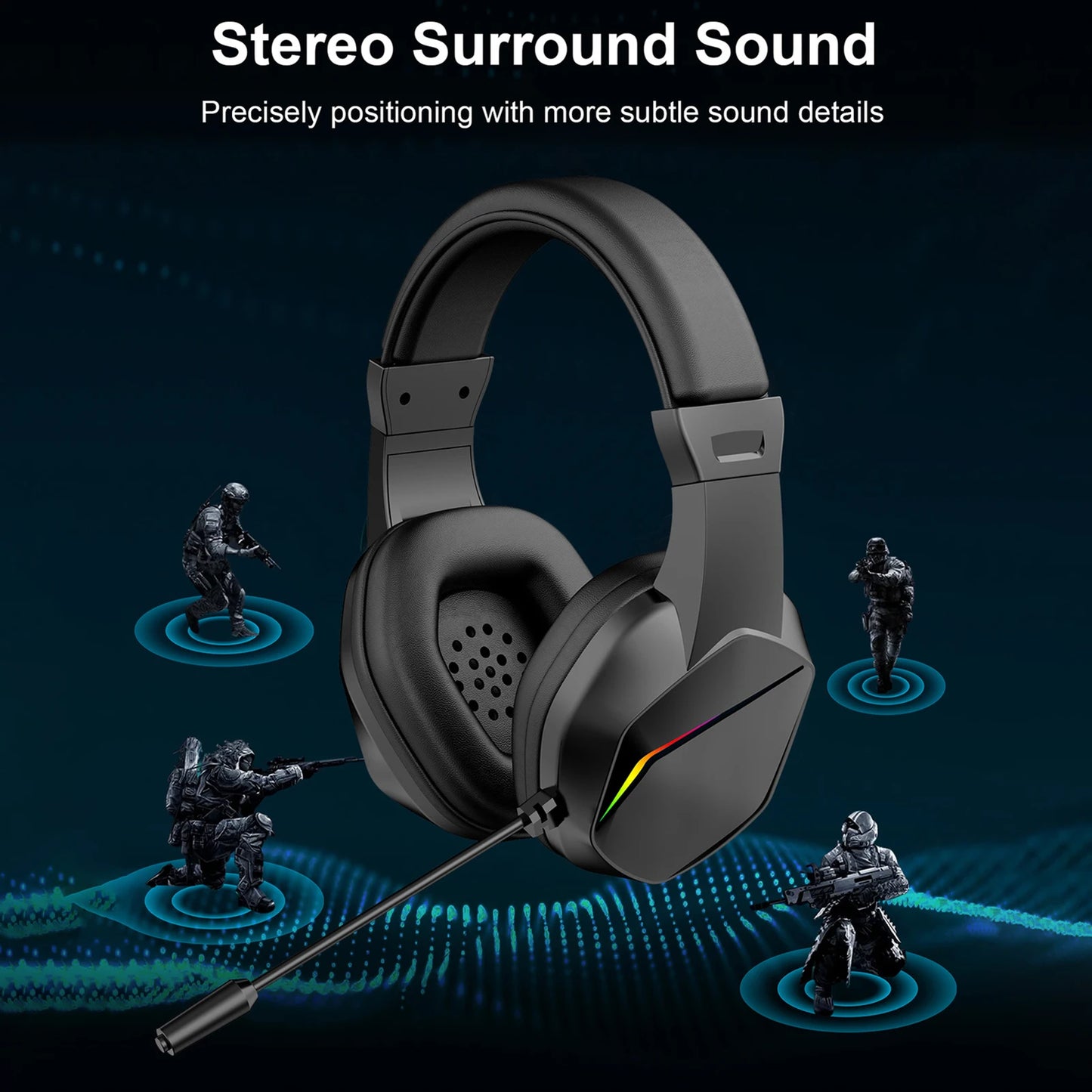 Wireless BT Gaming Headset with LED Lights, Low Latency Gaming Headphones, 40mm Drivers, Over-Ear Wireless Gaming Headset with Microphone