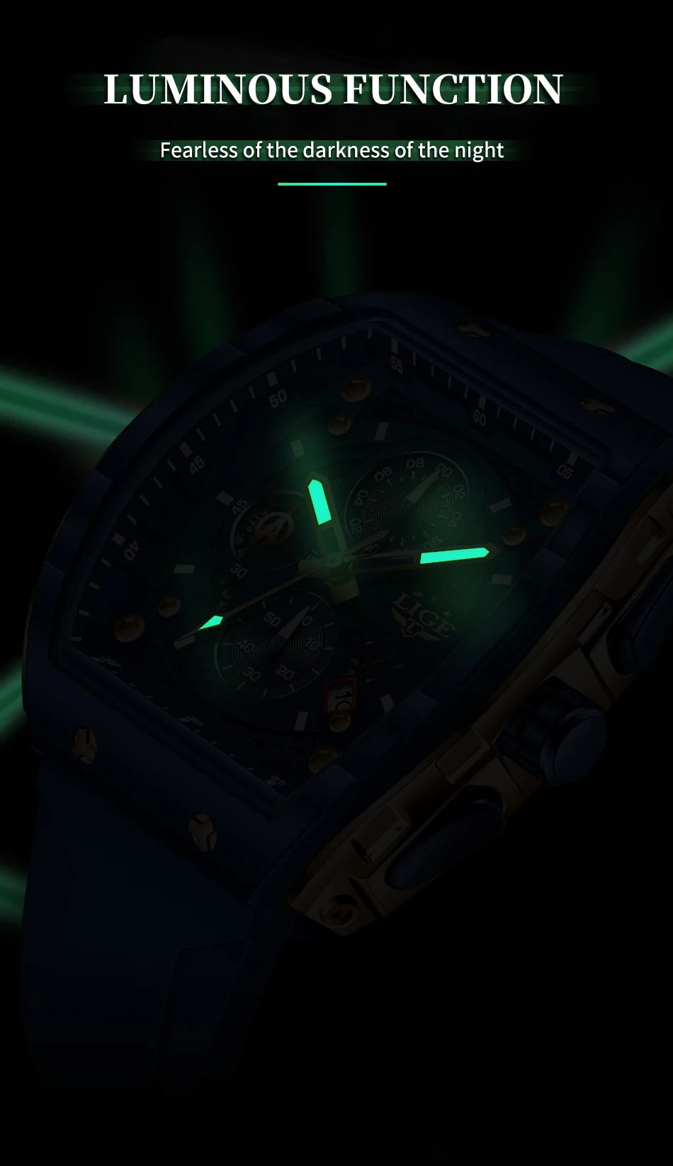 Reloj LIGE para hombre, de moda y lujo, resistente al agua, correa de silicona, cuarzo, luminoso, deportivo, fecha automática, cronógrafo, diseño sencillo